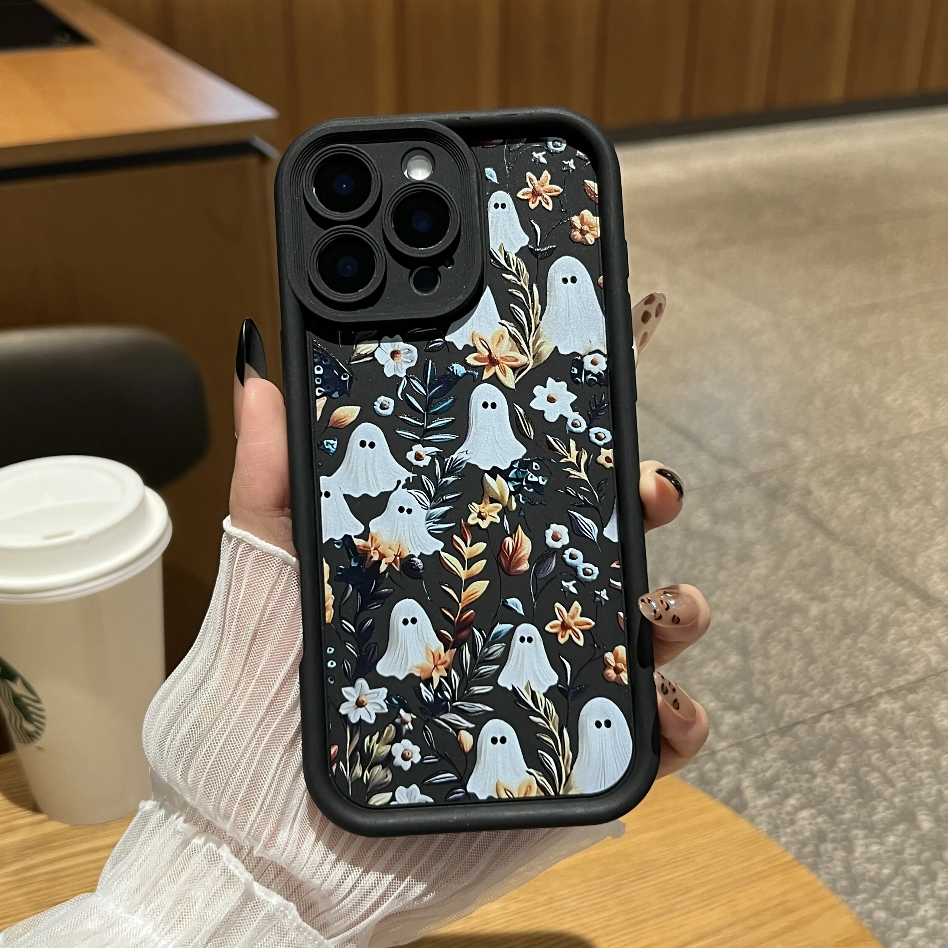 Halloween Cute Ghost Spooky Garden/Flower Smartphone Case for iPhone 17 Pro Max Air,16,15 Plus,14-11,XR,XS & Samsung Galaxy S26-S21, Soft TPU Bumper, Drop Protection, Rugged Durable Back Cover for Girls' Handheld Cellphone Devices Gifts YW02, Casing