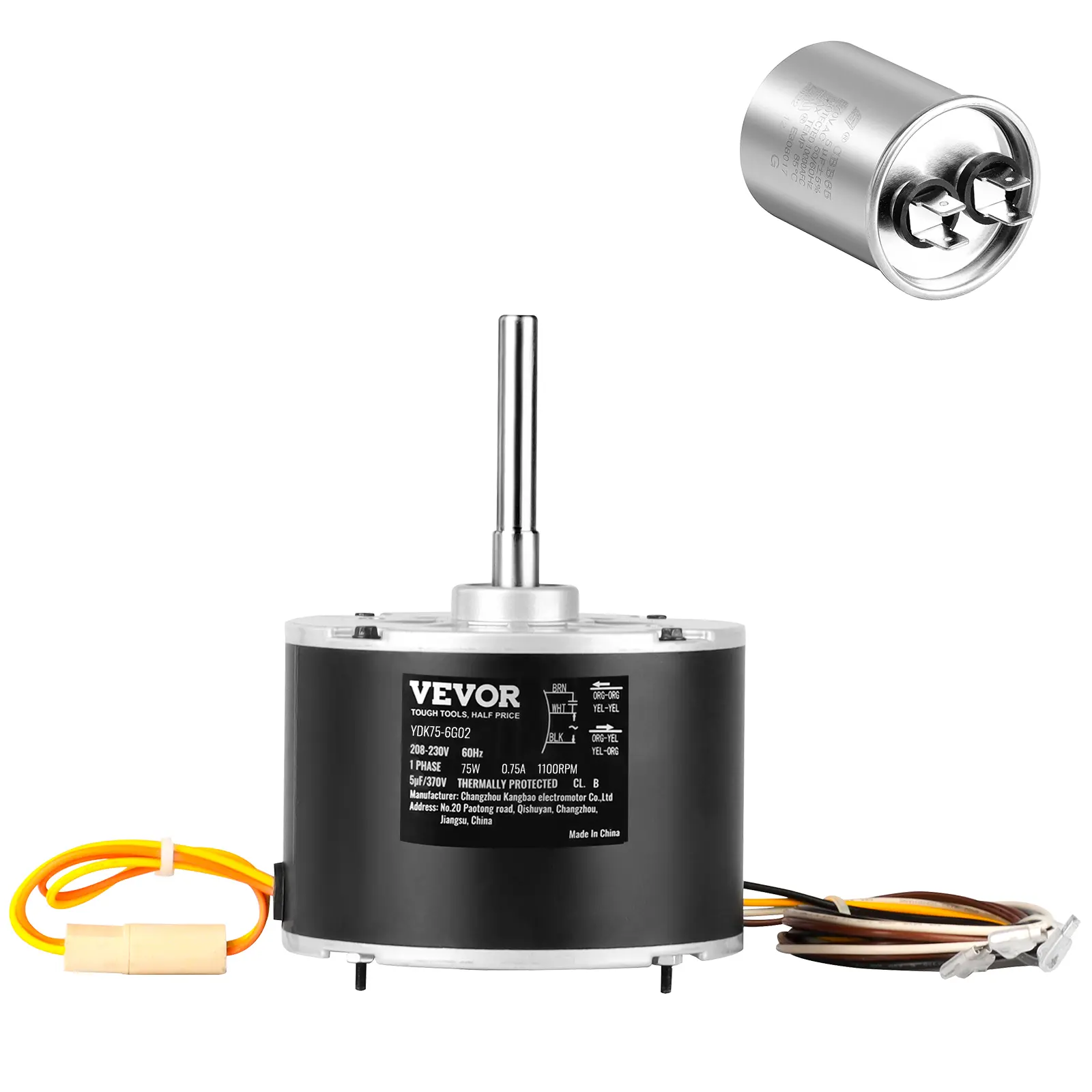 【Summerfinds】VEVOR Condenser Fan Motor 5KCP39BGS069S,5KCP39BGY915S1/10 HP 208-230V1100RPMOEM Standard Upgraded Replacement Condenser Motor Reversible RotatingExplosion-proof CBB65 5μF/370V Capacitor