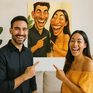 2D Flat, 2D Flat, Custom Couple Cartoon Portrait Canvas Wall Art, Funny Personalized Photo Gift