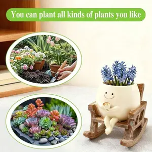 Creative Smiling Face Resin Planters For Succulents -Chair-Shaped Design, Ideal For Indoor & Outdoor Décor, Unique Gifts For Plant Enthusiasts