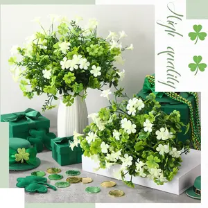 6 Bundles Artificial Clover Irish Plants St Patrick's Day DIY Fake Flowers Home Office Wedding Table Decorations (elegant)