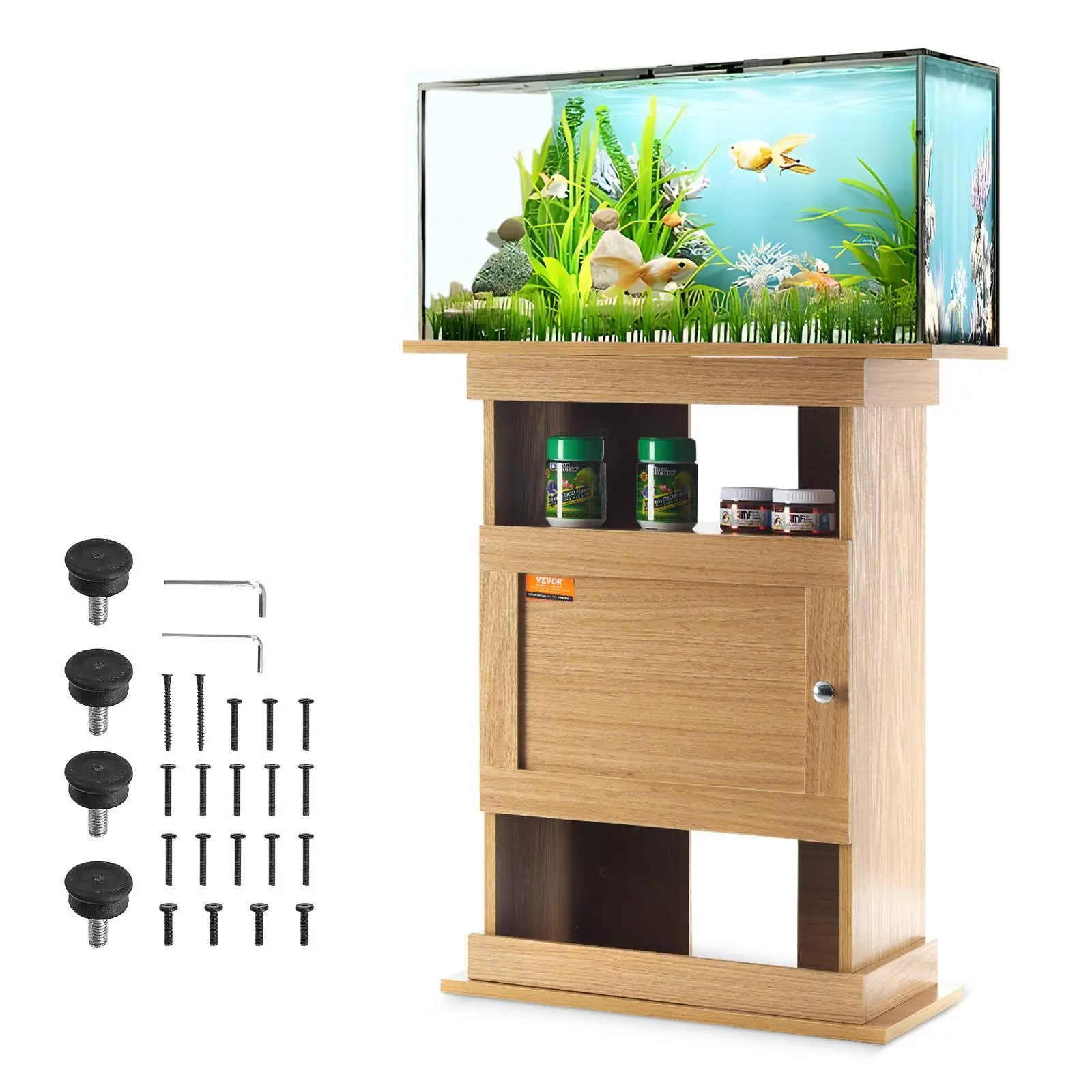 【SummerFinds】VEVOR Aquarium Stand,  , 20 Gallon Fish Tank Stand, 25.2 x 15.7 x 28.3 in MDF Turtle Tank Stand, 167.6 lbs Load Capacity, Reptile Tank Stand with Storage, Cabinet and Hardware Kit, Basswood Color