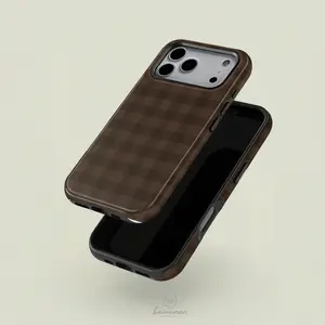 1PC Brown Plaid Checkered Pattern Print Phone Case, Casing, Sturdy 2in1 Shockproof Protective Cover, Phone Accessories for iPhone X 11 12 13 14 15 Pro Max for Galaxy S24 23 Ultra Series Holiday Birthday Gift Case