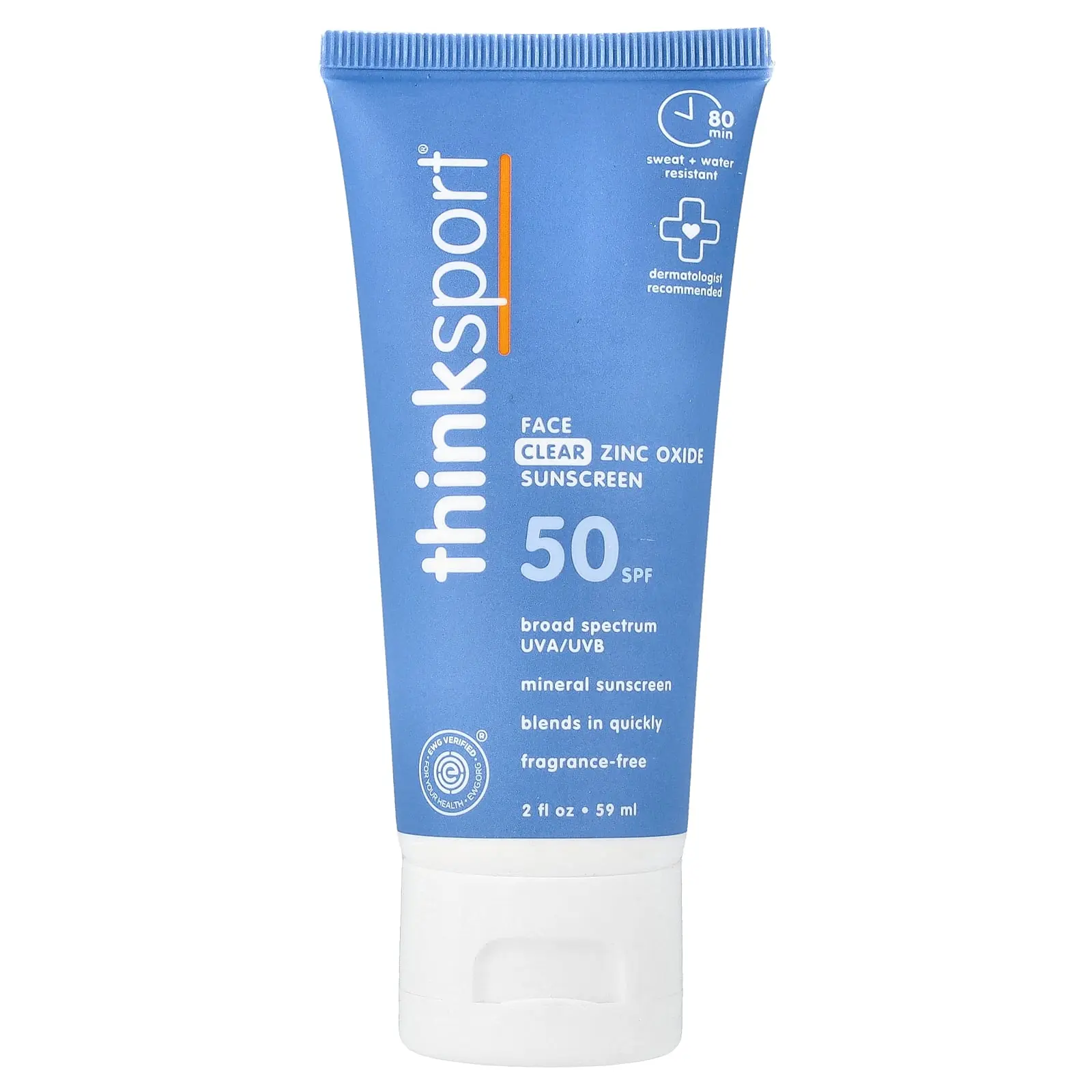 think Thinksport®, Face Clear Zinc Oxide Sunscreen, SPF 50, Fragrance Free, 2 fl oz (59 ml) | HSA/FSA Eligible