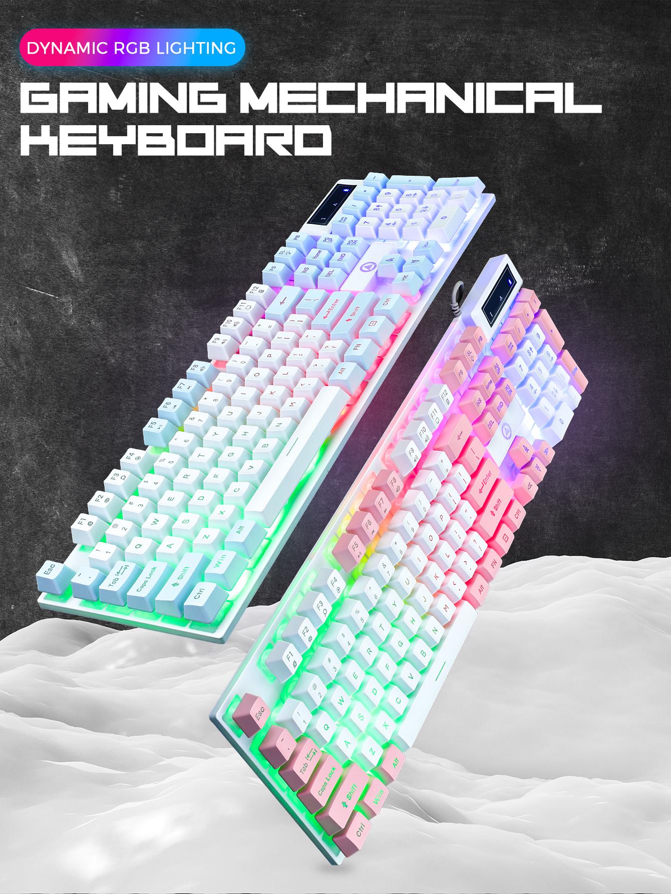 104 Gaming Keyboard Wired, laptop Keyboards with Creamy Cute Number Pad for PC, Mechanical usb c Keyboard with Tactile switch feel Floating Keycaps, Rainbow Mixed-Color Backlit Keyboard & Multimedia Keys for Gamer 104 Gaming Keyboard Wired, laptop Keyboards with Creamy Cute Number Pad for PC, Mechanical usb c Keyboard with Tactile switch feel Floating Keycaps, Rainbow Mixed-Color Backlit Keyboard & Multimedia Keys for Gamer