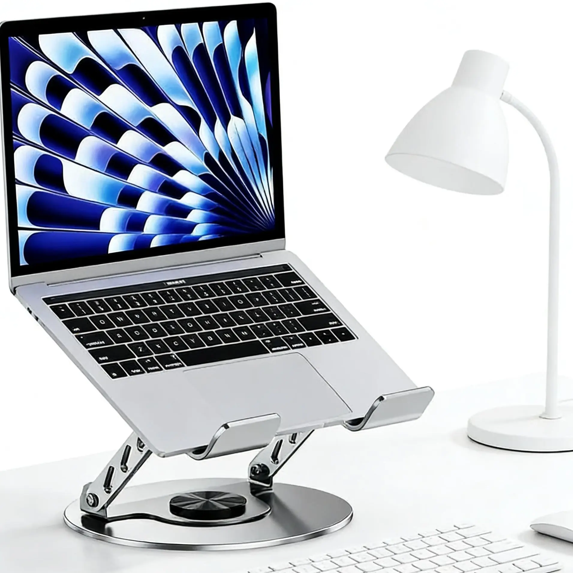 360° Rotating Laptop & Tablet Stand Adjustable Foldable Carbon Steel Desk Stand for 4.7-12.9" Devices Anti-Slip Portable Multi-Angle Holder for Office Gaming Study Home Setup, Laptop Computer Tray, Sturdy