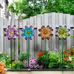 4pcs Durable Metal Colorful Flower Garden Stakes | Outdoor Yard Art Decor for Lawn Patio Courtyard | Weather-Resistant Accent for Adult Gardeners & Landscape Design | US Spring Summer Festival Ready