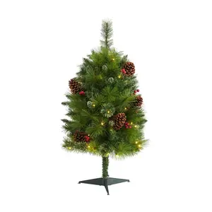 Nearly Natural 3' Christmas Tree w/Pine Cones &50 Clear LED