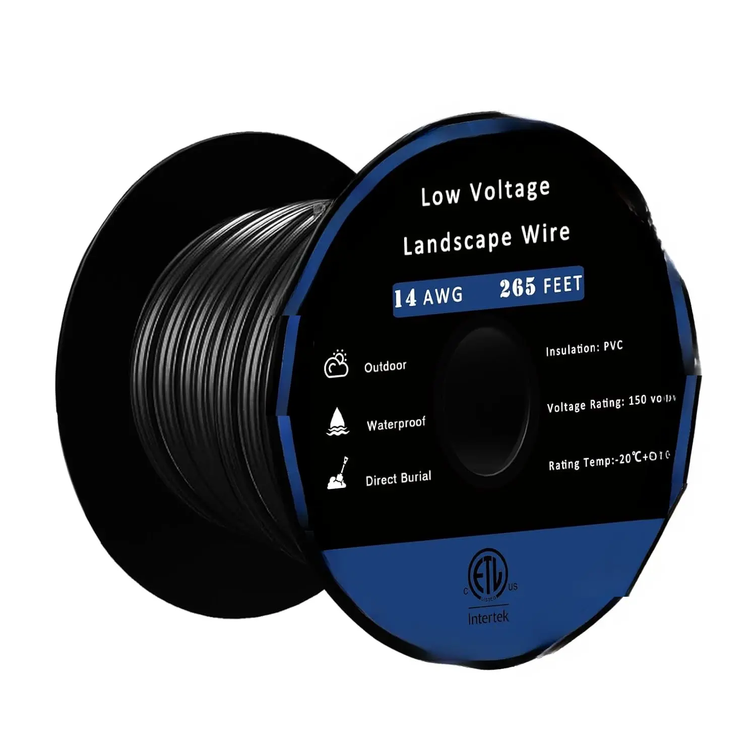 Low  Landscape Lighting Wire - Outdoor Direct Burial Underground Low-Energy Circuit  (14/2 Black, 265ft)