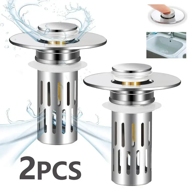 Pop-up Sink Stopper, 2-in-1 Drain Strainer with Hair Catcher, Stainless Steel Drain Filter, Bathroom Kitchen Shower Plug, Bounce Core Floor Basin Replacement #dealsforyoudays