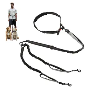VOCOSTE Hands Free Dog Leash, No Pull Bungee Dog Leash for Two Large Dog Up to 330 Ib, Waist Leash for Dog Walking, Running Leash for Dogs, 6.6-7.6FT Long, Black Gray