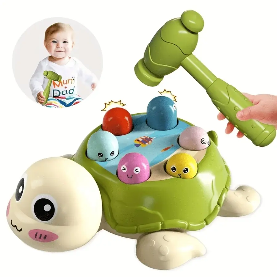1pc Interactive Turtle Hammer Toy, Educational Colorful Shape Sorting Game, Durable Other Material Construction, for Toddlers 708.66inch+, Ideal Gift for Christmas, Halloween, Thanksgiving Random Color