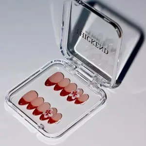 Velvet Ember Nails - 10pcs Almond Shape Burgundy Flowers & Rich Brown Base Press-On Nails for Instant Glamour & Luxury Look