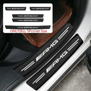 5Pcs/Set Car Badge Logo AMG Universal Door Sill Sticker Trunk Guard Sticker Decorative Anti-Kick Anti-Scratch 3D Carbon Fiber Protective Film Car Accessories Suitable for Mercedes Benz Benz GL AMG A45 S CLA45S C63S E63S GT63S G63 SL63 GLC63S S63 AMGONE