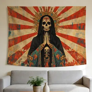 Skeleton Figure Tapestry Day of the Dead Religious Style Wall Hanging Suitable for Home Decor Valentine's Day Easter St.Patrick's Day Halloween Christmas and Other Festival Decorations.