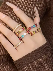 Unisex Stainless Steel Ring, 18k Rainbow Gemstone, Anti-Allergy Hypoallergenic Jewelry, Elegant Hand Accessory, Fashion Stackable Rings, Unique Rings