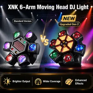 XNK 6-Arm Bee-Eye Moving Head Stage Light, Super Bright RGBW RGB LED Lights with Color Changing, Red Laser, Green Laser, DMX512 Music Activation for Bars, Disco, Wedding summervibes