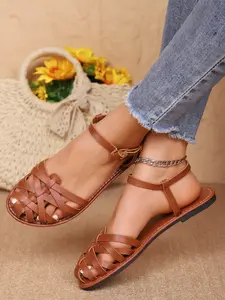 New PU Leather Roman Lightweight Sandals, Cross-Weave Hollow Design, Toe Protection, Breathable, Casual Style, All Seasons, Less Than Ankle Height