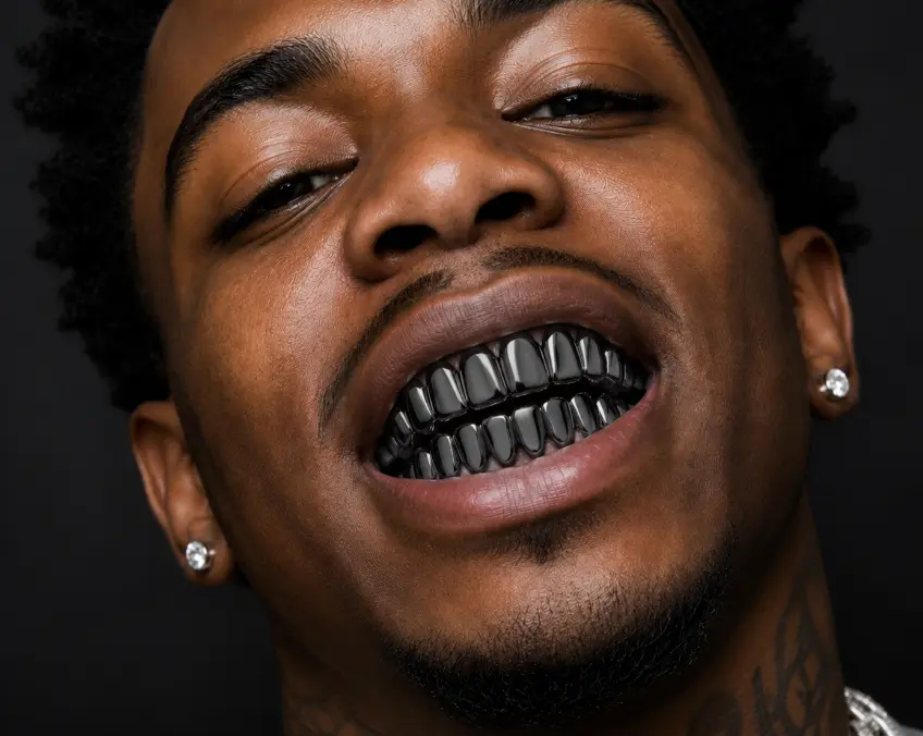 Custom Fit Black Tungsten Upper & Lower Grillz Set with Molds Custom Fit Black Tungsten Upper & Lower Grillz Set with Molds