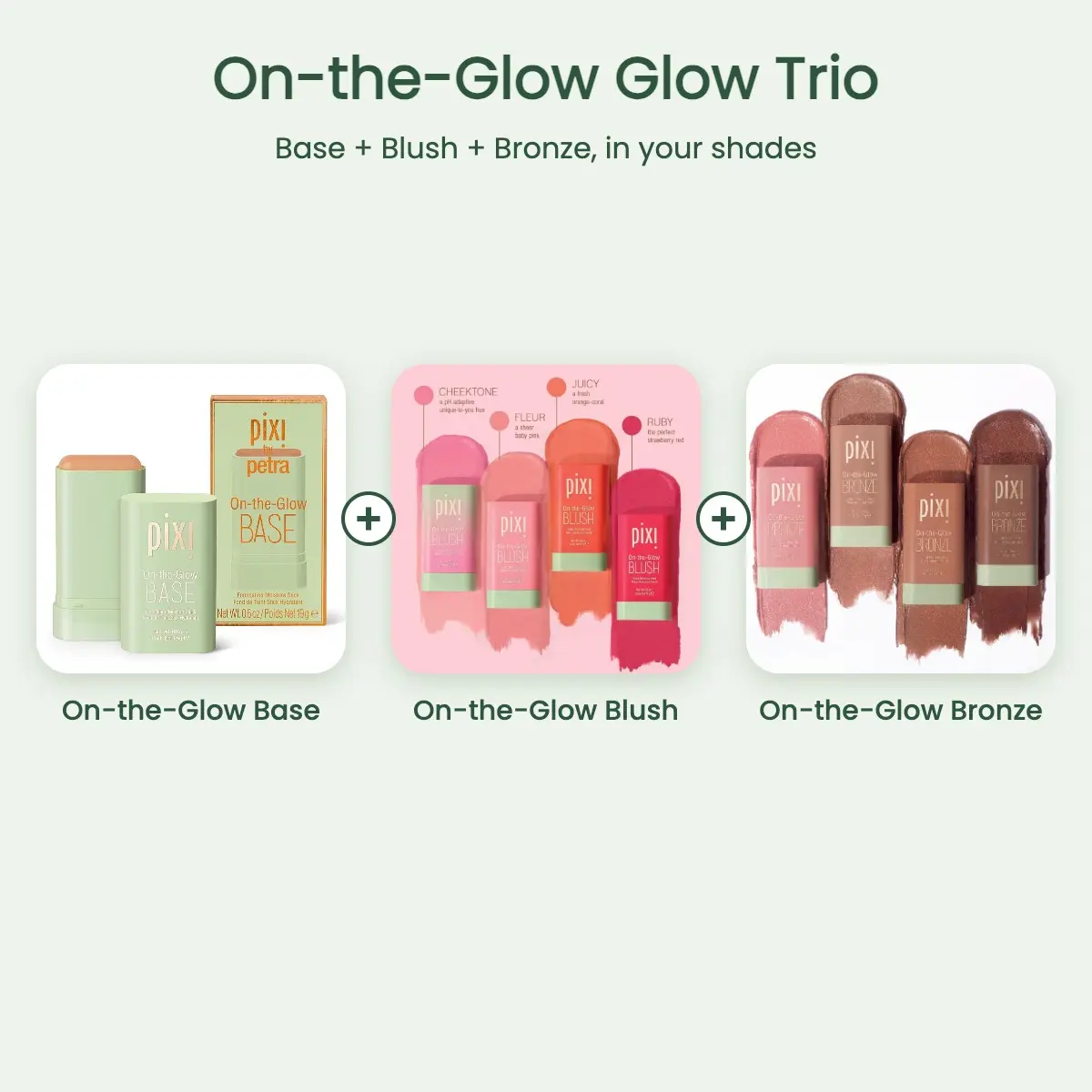 Pixi On-the-Glow Glow Trio - On-the-Glow Base, Blush & Bronze Stick Set, Choose Your Shades