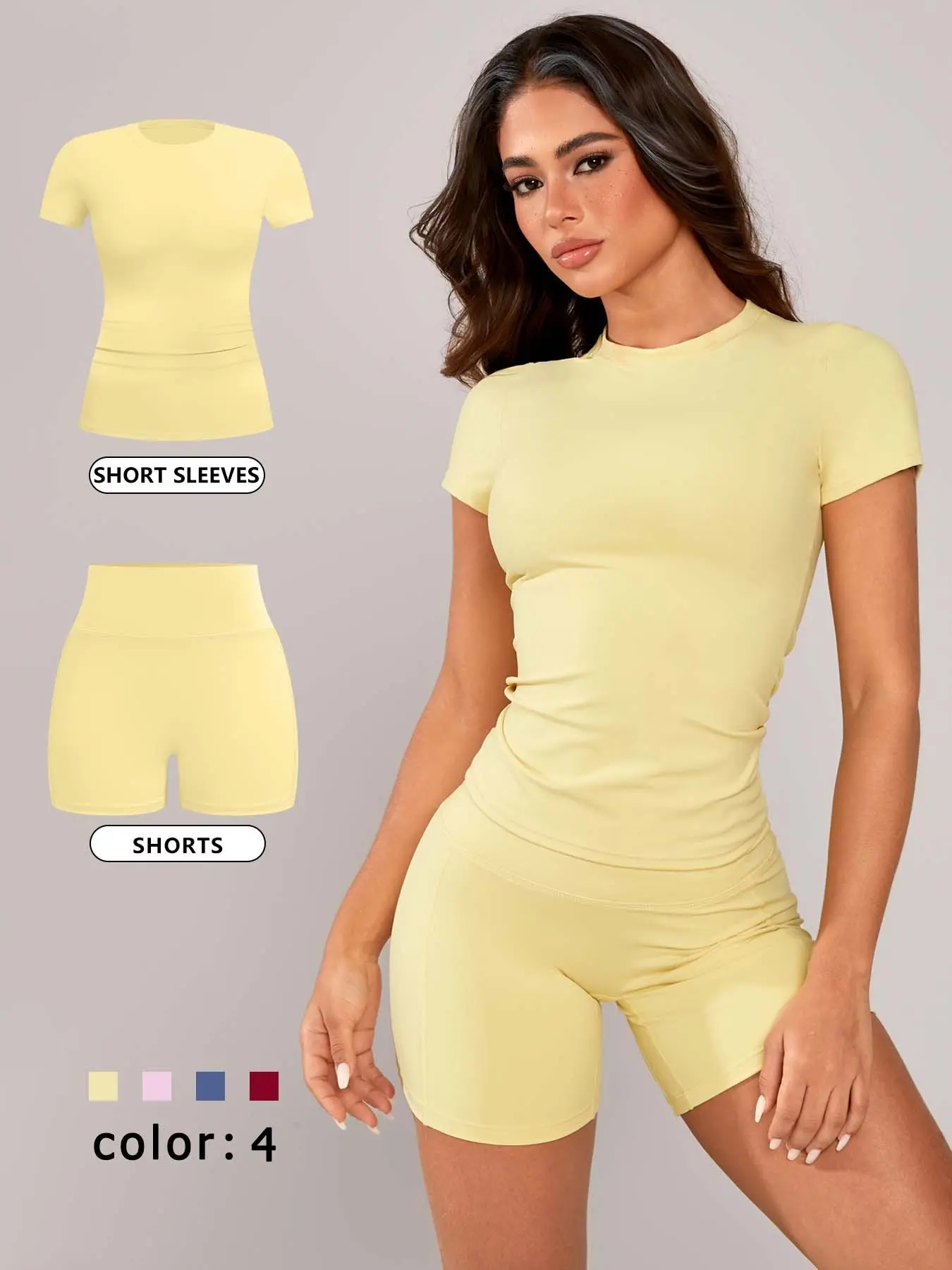 2 Piece Women's Casual Minimalist Sleepwear Pajama Set, Soft Stretch Short Sleeve T-Shirt and Shorts, Comfortable Loungewear Sets for Travel and Home, Pjs