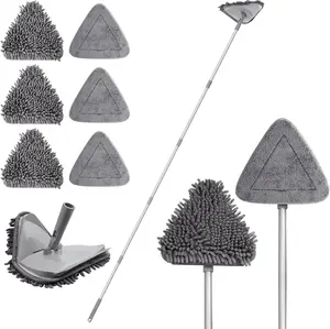 wall cleaner  baseboard mop adjustable long handle mops washing walls cleaning floor window washer base boards duster extension pole ceilings ceiling rotatable  microfiber window kit rotating squeegee household triangle buddy pads