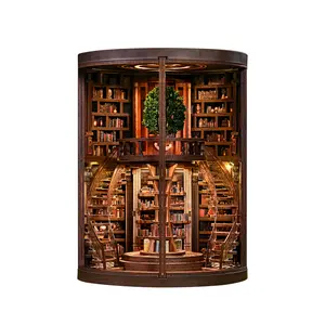 Wooden Wisdom Rings Book Repository DIY Miniature Bookshelf Model for Creative Home Decor and Gifts hard  book  nook