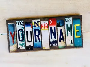Personalized Custom Name Cut License Plate Tag Strip Wood Sign