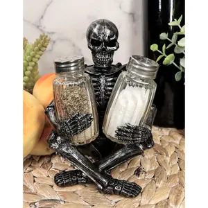 Ebros Gothic Sitting Skeleton Salt And Pepper Shakers Holder Figurine Set 6.25"H