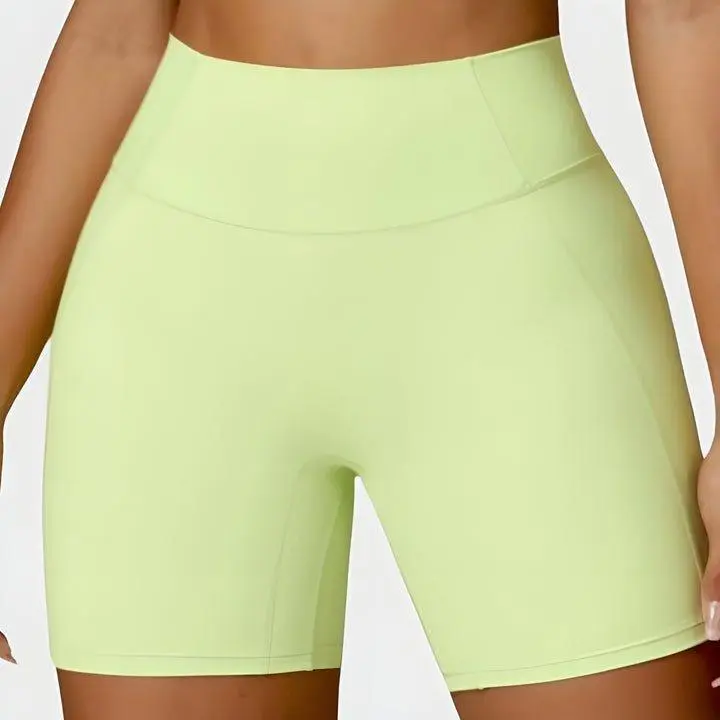 SculptFlex High-Waisted Biker Shorts - Lime Green, Sleeveless, Compression Fit, Four-Way Stretch Fabric, Squat-Proof & Moisture-Wicking for Gym & Everyday Wear
