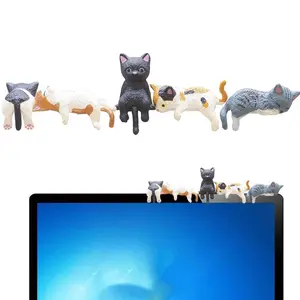 Mini Cat Figurines, Cute Cartoon Collectible Figurine, Desktop Statue, PVC Computer Monitor Decor, Cute Kitty Screen and TV Accessories, Ideal for Home Office & Car Decoration