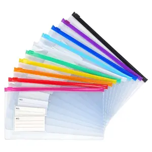 10 Pack Zipper Plastic Envelopes, Small Plastic Envelopes, A6 Size for Pencil Case Bulk, Bill Bag, 10 Color (9x4.7 Inch)