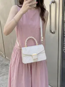 Women's Ivory Butterfly Embroidery Handbag, Braided Handle Crossbody Bag, Elegant Versatile Shoulder Bag, Chic Fashion Accessory