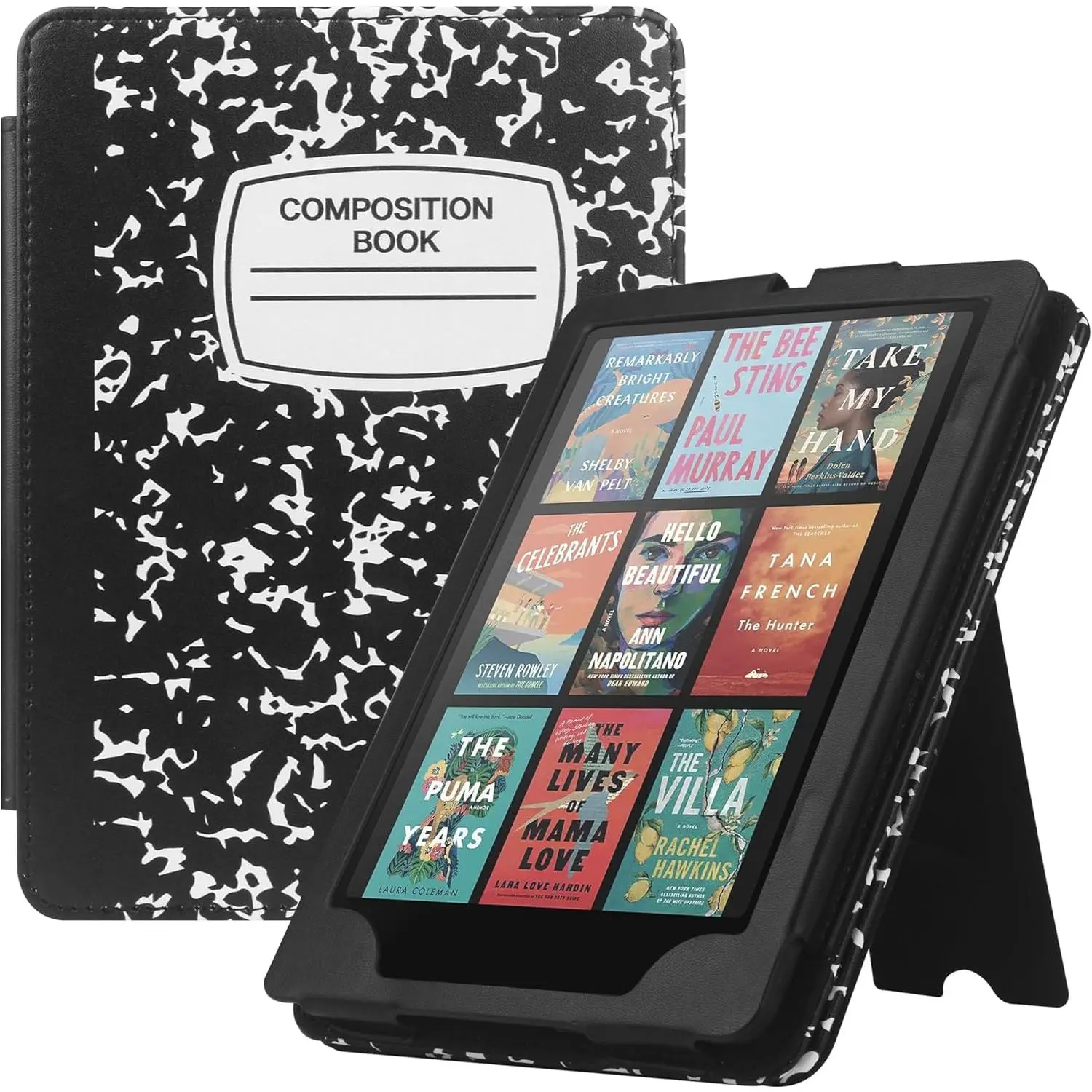 PU Leather Protective Foldable Folio Cover with Stand, Auto Sleep-Wake Function, Hand Strap & Waterproof Feature for Kindle Paperwhite 11th Gen 6.8" Signature Edition 2021 Released - Composition Book Style Education Device Accessories