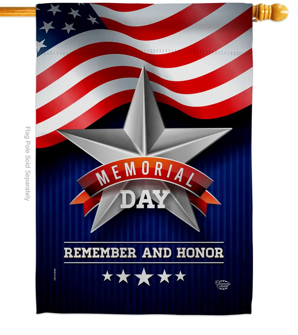 28x40 in. Memorial Day Star American Vertical House Flag, Double-Sided Outdoor Fade-Resistant Banner, Reusable Holiday Decorations for Garden Yard Gifts