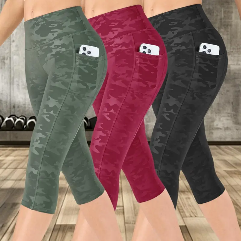 Women's Camo-Print High-Waist Sports Leggings, Breathable and Comfortable Skinny Pants, High-Stretch Yoga Leggings, Ladies Sportswear for Indoor Outdoor Wear, Knitted Sports Pants, High Waisted Leggings