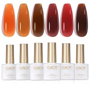 GAOY Jelly Tortoise Shell Brown Gel Nail Polish Set Christmas Gift Idea, 6 Transparent Colors Dark Red Orange Pumpkin Soak Off UV Light Cure Gel Polish Kit for Salon and Nail Art DIY at Home
