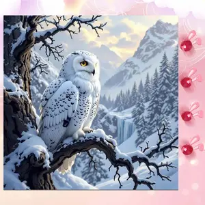 5D DIY Full Drill Round Diamond Painting - Diamond Art Painting Kit, Snowy Owl Mosaic, Animals, Canvas - DIY Decorative Art, Home Wall Decor, Suitable for Halloween and Christmas, Birthdays and Anniversaries Gifts.