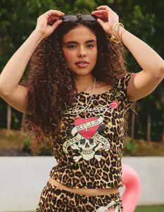 ED HARDY LKS Cherries Womens Off The Shoulder Top