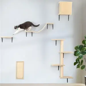 5 Pcs Wall Mounted Cat Climber Set  Floating Cat Shelves And Perches  Cat Activity Tree With Scratching Posts  Modern Cat Furniture pet house catscratchers cat  climbing  frame Multi-Level Indoor Cat Tree Tower