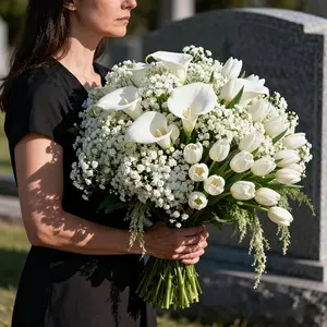 33pcs Realistic Artificial Cemetery Flowers, 21 Star Gazer + 12 Elegant Tulips, UV Resistant, Wedding/festival Decor, No Maintenance