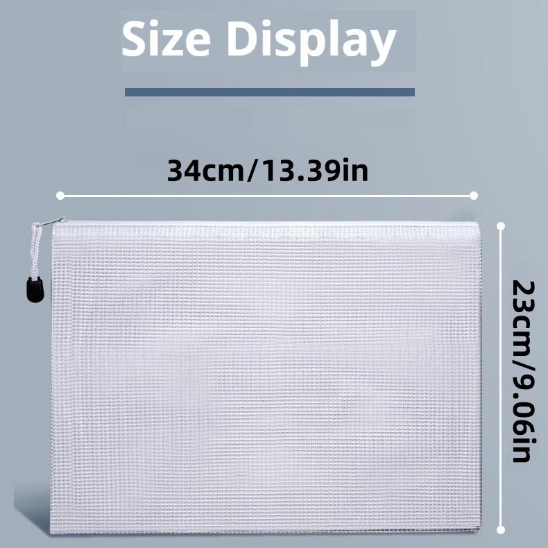 5 Pack A4 Mesh Zipper File Bags, Waterproof Document Pouch, Large Capacity Organizer for School Office