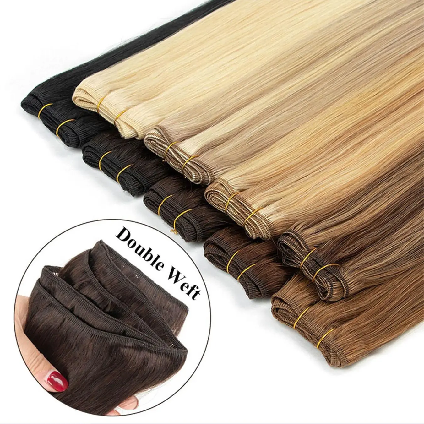 Double Sew In Human Hair Weft Extensions Natural Straight Machine Remy Hair Bundles 50g/pack 12inch-22inch Hair Weaves for Women Salon Quality