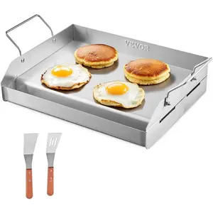 VEVOR Stainless Steel Griddle, 17x13 inch Universal Flat Top Rectangular Plate, Gas Grill Griddle for BBQ Grill, Teppanyaki, Portable Family Cookware with Handle, for Camping Tailgating Party