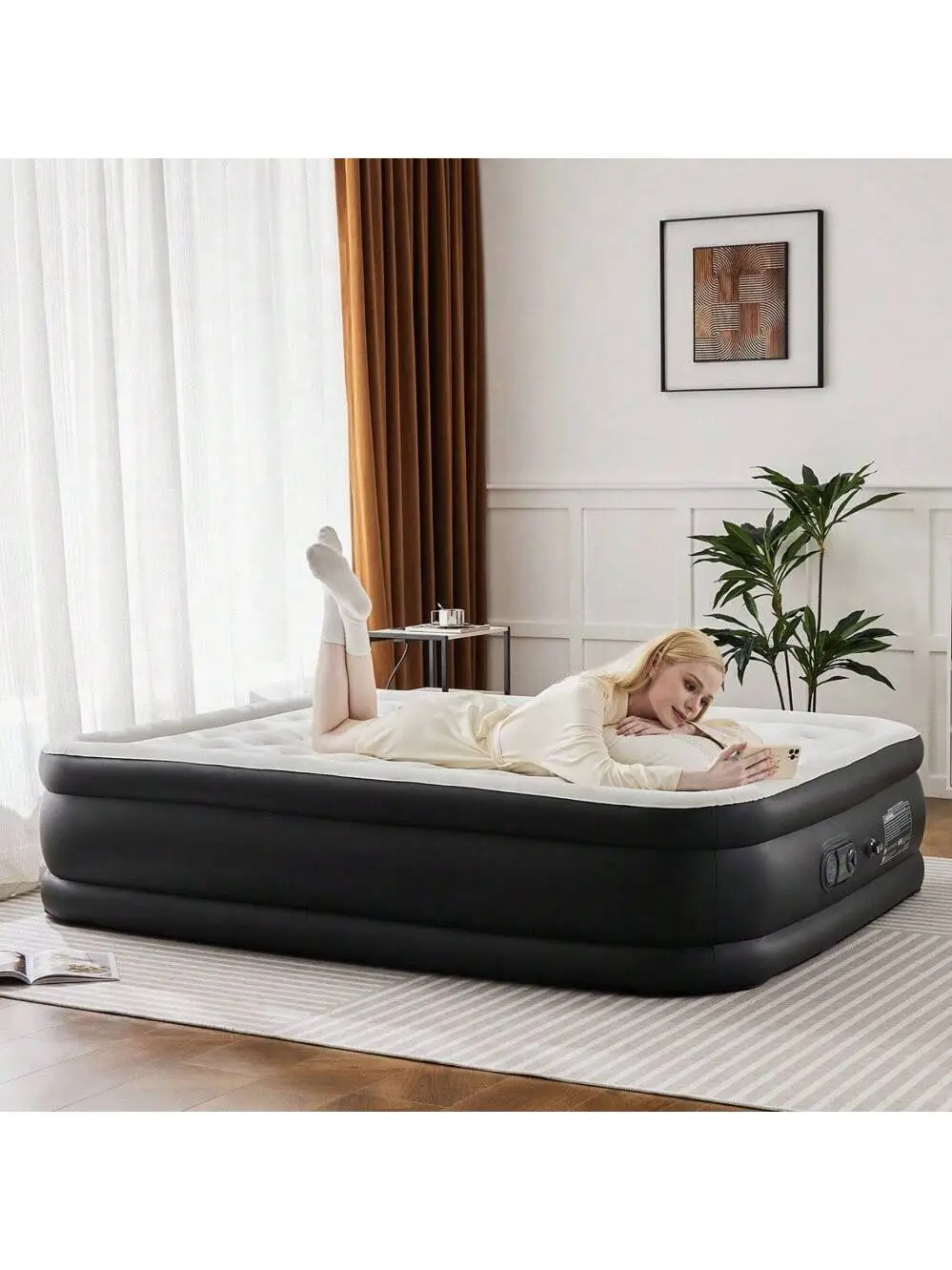 Portable Instant Inflation Air Mattress with Built-in Pump - Heavy-Duty 660lb Capacity, 3 Height Options (16/18/22"), Compact & Lightweight, Non-Slip