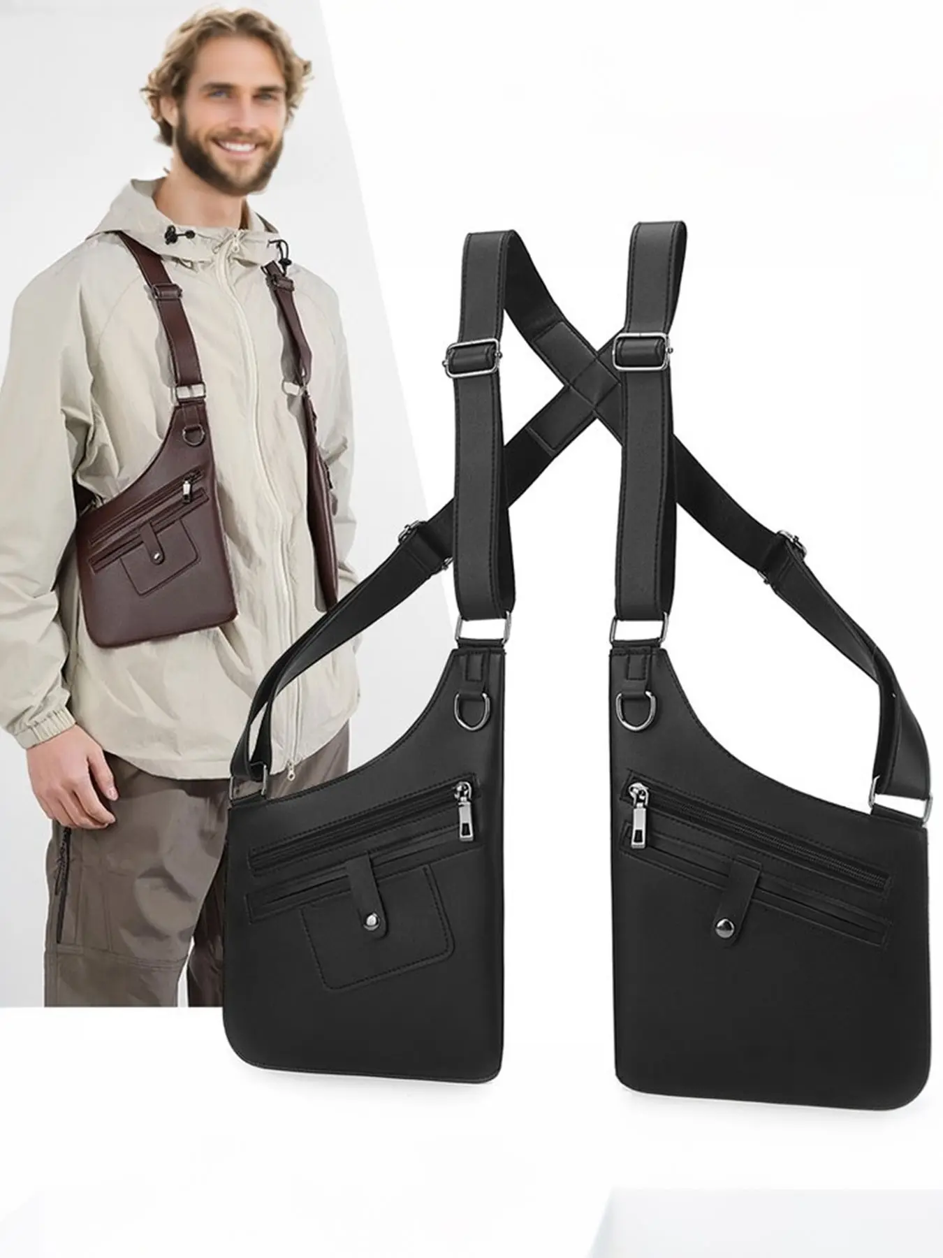 Men's Multifunctional Vest Bag, Hidden Shoulder Backpack, Anti-Theft Underarm Outdoor Bag, Zipper Belt Bag, Versatile Daily Use, Zipper Fanny Pack, Pu Fanny Pack, Waist Packs, Everything Belt Bag