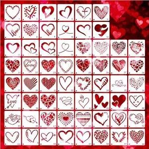 60 Small Heart Pattern Templates, Reusable for Wood Stone Painting, Suitable for Adults, Fabric Rock Card Art Wall Furniture Home Decor