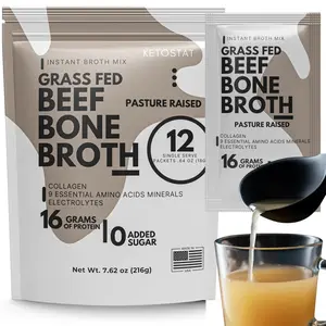 Ketostat Bone Broth Protein Powder Packets, Grass-Fed Beef (12 Pack, 18g) - 16 Grams of Hydrolyzed Beef Collagen Protein, Amino Acids, Electrolytes Sipping Broth Powder