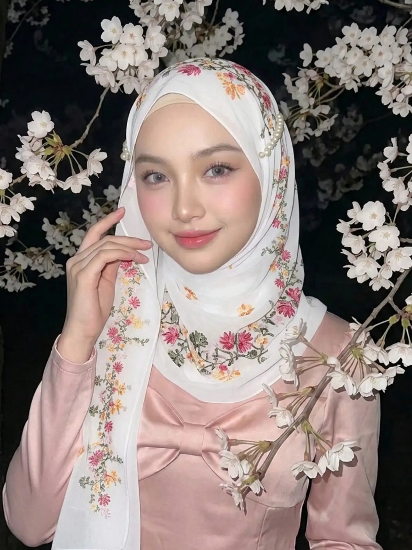 Women's Elegant Embroidered Cotton Yarn Modest Hijab Scarf, Breathable Beach Long Shawl, Muslim Fashion Daily Casual Turban, Ladies' Stylish Headscarf