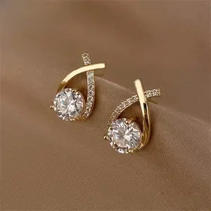 SKEDS Fashion Cross Stud Earrings For Women Girls Korean Style Elegant Crystal Jewelry Ear Rings Fishtail Lady Earrings Gift